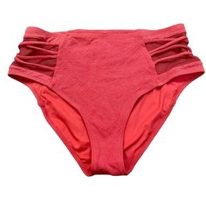 Cupshe High Rise Bikini Bottom Mesh Inset Strappy Paisley